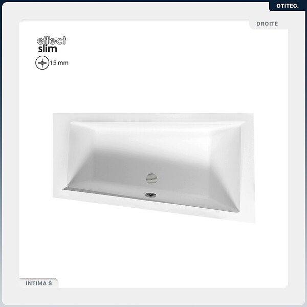 BESCO - Baignoire asymétrique - 160 x 90 cm - Droite - sans Habillage - avec Pieds - Vidage Chrome - INTIMA SLIM - large