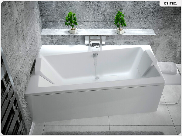 BESCO - Baignoire asymétrique - 170 x 110 cm - Gauche - avec Habillage - Pieds - Vidage Chrome - INFINITY - large