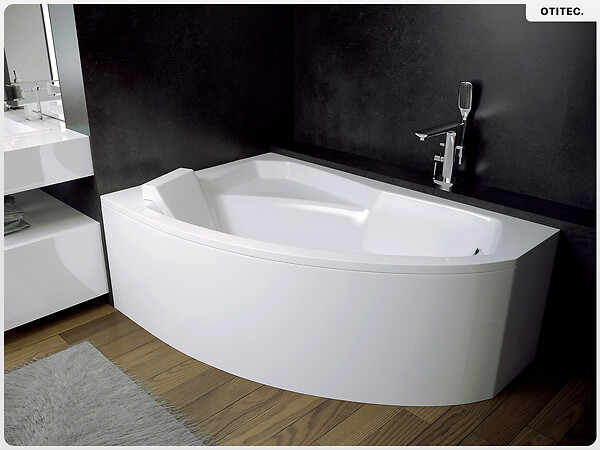 BESCO - Baignoire asymétrique - 160 x 100 cm - Gauche - avec Tablier - Pieds - Vidage Chrome - RIMA - large