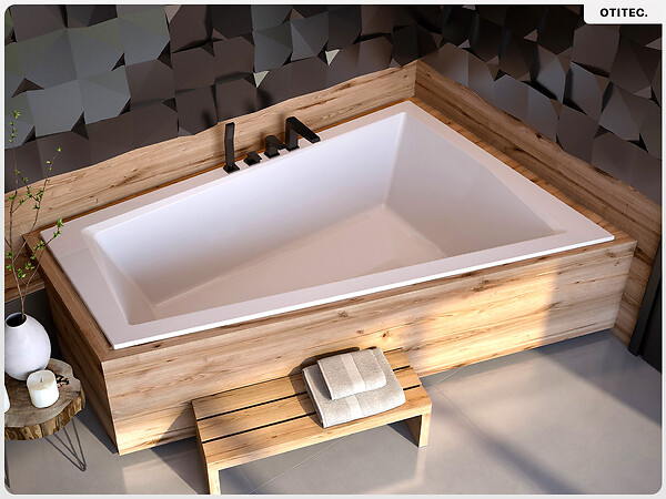 BESCO - Baignoire asymétrique - 180 x 125 cm - Droite - sans Habillage - avec Pieds - Vidage Chrome - INTIMA DUO SLIM - large