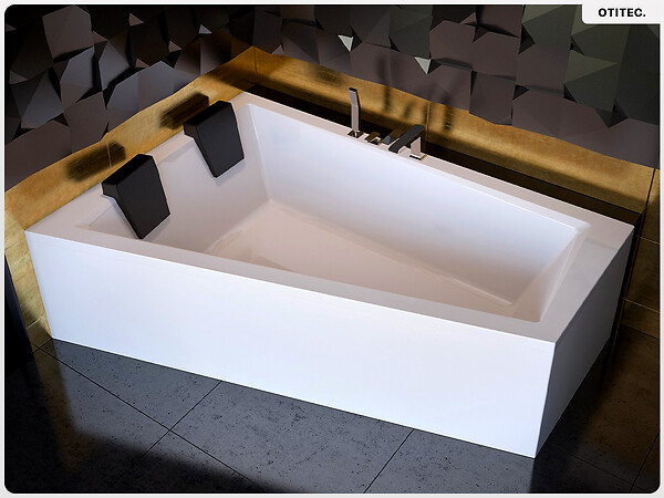 BESCO - Baignoire asymétrique - 180 x 125 cm - Droite - avec Tablier - Pieds - 2 Repose-têtes - Vidage Chrome - INTIMA DUO - large