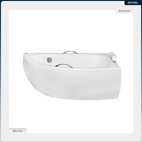 BESCO - Baignoire asymétrique - 150 x 70 cm - Droite - avec Tablier - Pieds - Poignées - Repose-tête - Vidage Chrome - MILENA PREMIUM - large