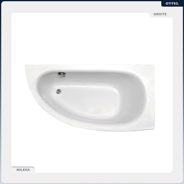 BESCO - Baignoire asymétrique - 150 x 70 cm - Droite - avec Tablier - Pieds - Poignées - Repose-tête - Vidage Chrome - MILENA PREMIUM - large