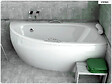BESCO - Baignoire asymétrique - 150 x 70 cm - Droite - avec Tablier - Pieds - Poignées - Repose-tête - Vidage Chrome - MILENA PREMIUM - vignette
