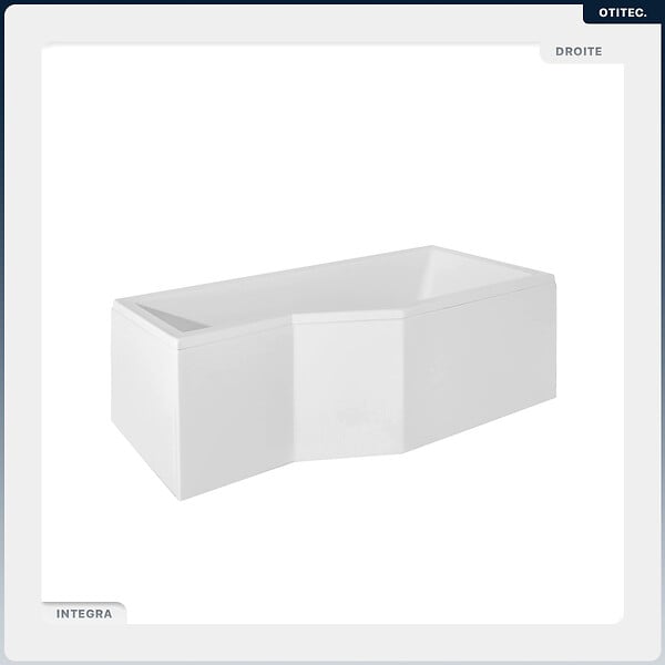 BESCO - Baignoire asymétrique - 170 x 75 cm - Droite - avec Habillage - Pieds - Vidage Chrome - INTEGRA - large