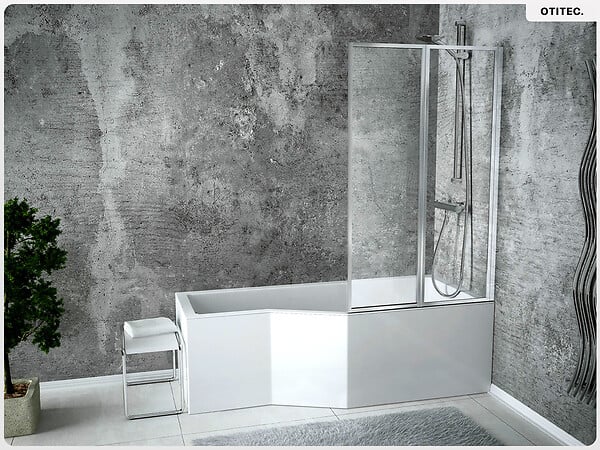 BESCO - Baignoire asymétrique - 170 x 75 cm - Droite - avec Habillage - Pieds - Vidage Chrome - INTEGRA - large