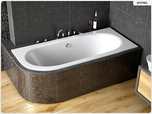BESCO - Baignoire asymétrique - 150 x 75 cm - Droite - sans Habillage - avec Pieds - Vidage Chrome - AVITA SLIM - large