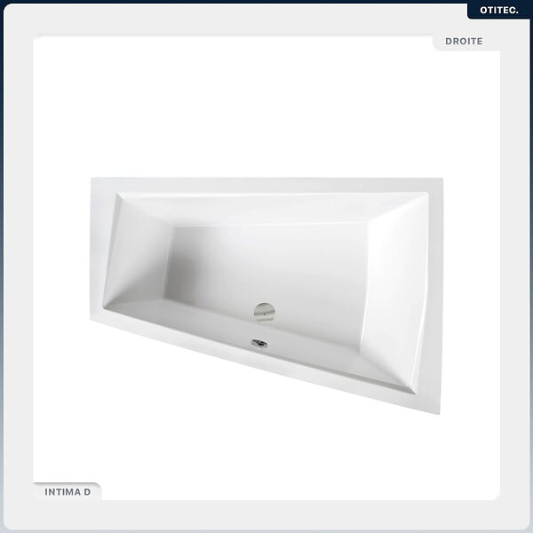 BESCO - Baignoire asymétrique - 180 x 125 cm - Droite - sans Habillage - avec Pieds - 2 Repose-têtes - Vidage Chrome - INTIMA DUO - large