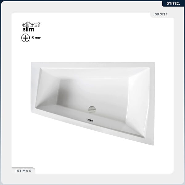 BESCO - Baignoire asymétrique - 180 x 125 cm - Droite - avec Habillage - Pieds - Vidage Chrome - INTIMA DUO SLIM - large
