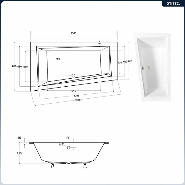 BESCO - Baignoire asymétrique - 150 x 85 cm - Gauche - avec Habillage - Pieds - Vidage Chrome - INTIMA SLIM - large