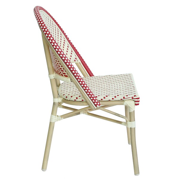 OVIALA - Chaise de terrasse bistrot parisien en aluminium et rotin rouge - Marais - large