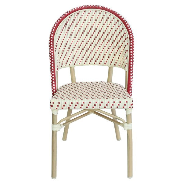 OVIALA - Chaise de terrasse bistrot parisien en aluminium et rotin rouge - Marais - large
