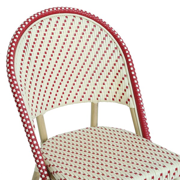 OVIALA - Chaise de terrasse bistrot parisien en aluminium et rotin rouge - Marais - large