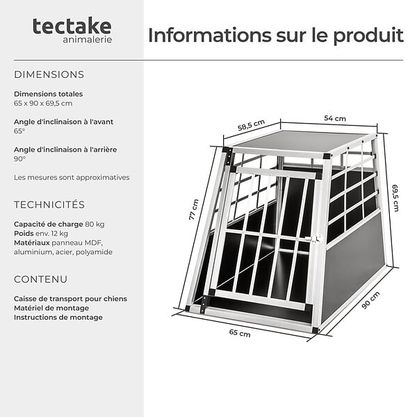 TECTAKE - Cage de transport pour chien simple dos droit noir - large
