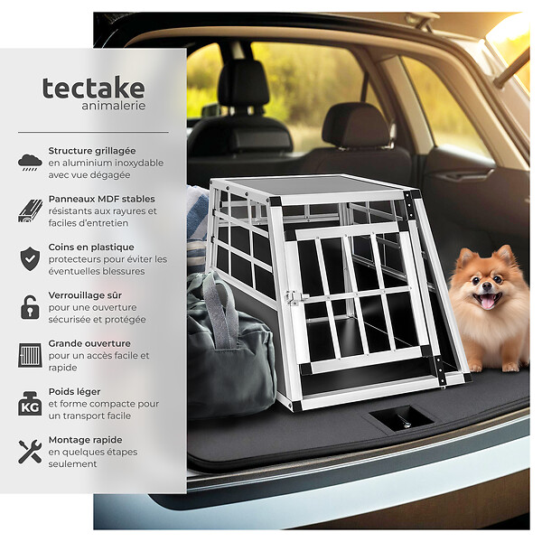 TECTAKE - Cage de transport pour chien simple dos droit noir - large