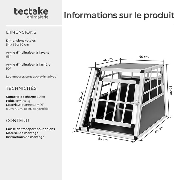 TECTAKE - Cage de transport pour chien simple dos droit noir - large
