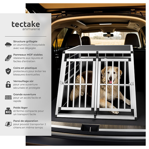 TECTAKE - Cage de transport pour chien double dos droit noir - large