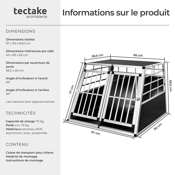 TECTAKE - Cage de transport pour chien double dos droit noir - large