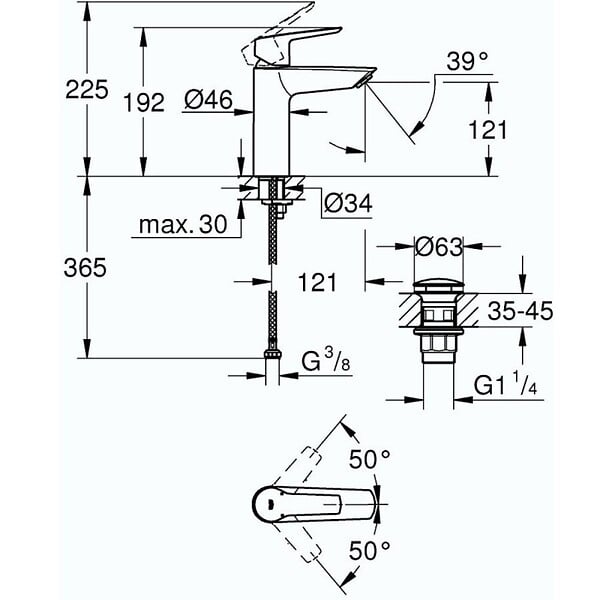 GROHE - Mitigeur lavabo Quickfix Start 2021 avec vidage Push-Open taille M chromé + microfibre - large