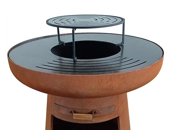 PURLINE - Barbecue rond avec plaque d'acier ronde et grille - large