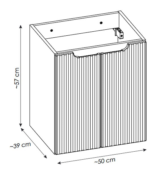 OTITEC - Meuble sous vasque de 50 cm - avec plan - Blanc - 2 portes - VOLTA WHITE - large