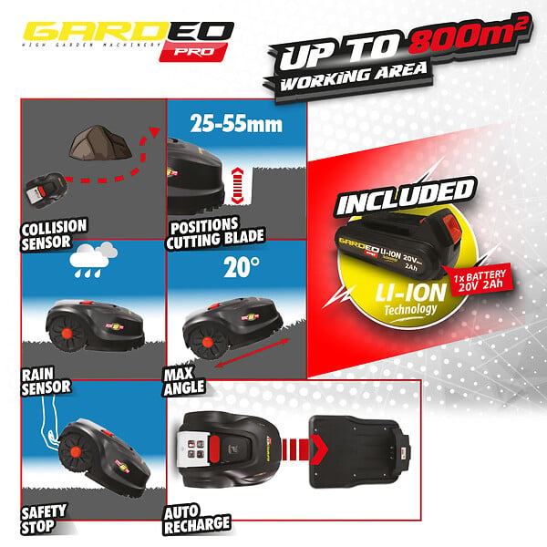 GARDEO PRO - Robot tondeuse 20V 800mÂ² Wifi - large