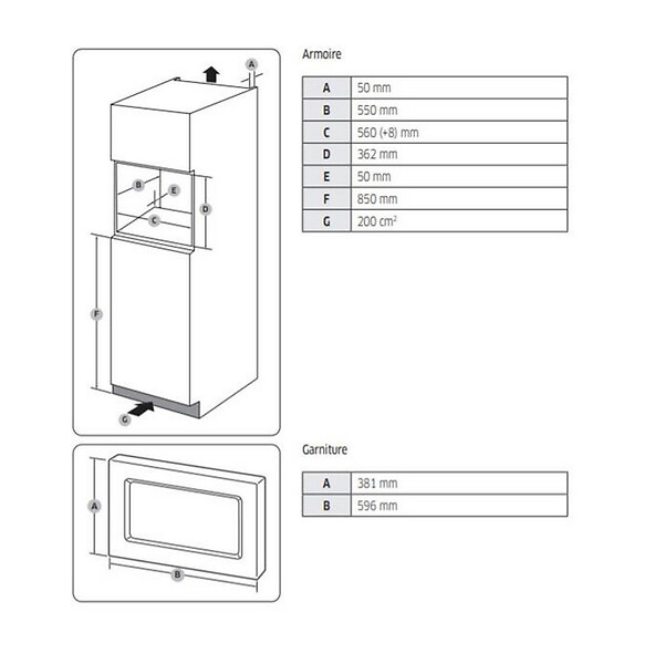 SAMSUNG - micro-ondes solo encastrable 20l 850w noir - ms20a7013ab - large