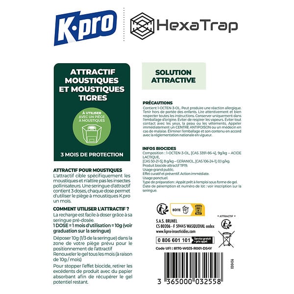 KPRO - Recharge attractif piège anti-moustiques - 3 doses - 3 mois - large