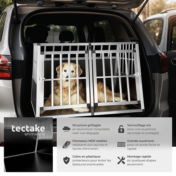 TECTAKE - Cage de transport pour chien double dos incliné noir - large