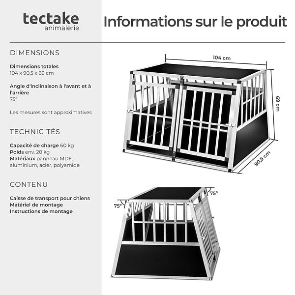 TECTAKE - Cage de transport pour chien double dos incliné noir - large