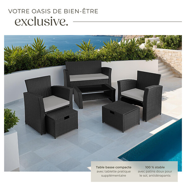 LA TERRE SHOP SALON de BLACK 2個セット Salon de jardin Modena 3+2+1 avec housse de protection noir/gris