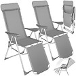 TECTAKE - 2 chaises de jardin pliantes en aluminium avec appui-tête et repose-pieds gris - vignette