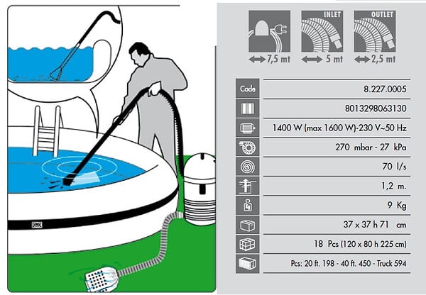 LAVORWASH - Aspirateur pour piscine 1400W 20L 70L/s SWIMMY Lavor - large