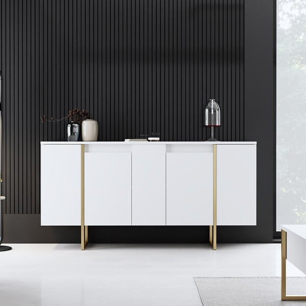 CONCEPT USINE - Buffet design blanc et or 160 cm - 4 portes LUXOR - large