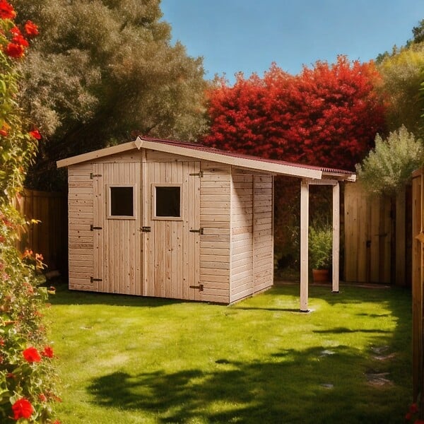 HABRITA - Abri de jardin avec bûcher de 2.08m2 - Bois - 16mm - 3.70m2 - large