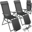 TECTAKE - 2 chaises de jardin pliantes en aluminium avec appui-tête et repose-pieds gris anthracite - vignette