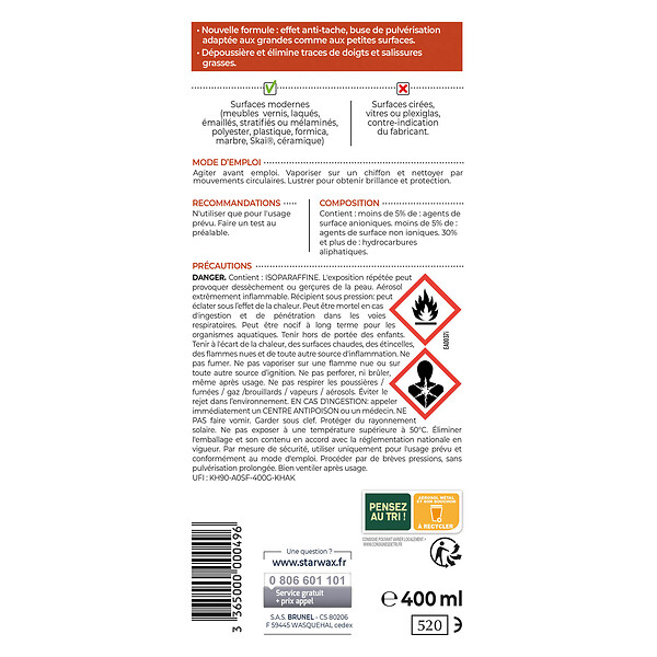 STARWAX - Nettoyant Dépoussiérant brillant Aérosol 400ml - large