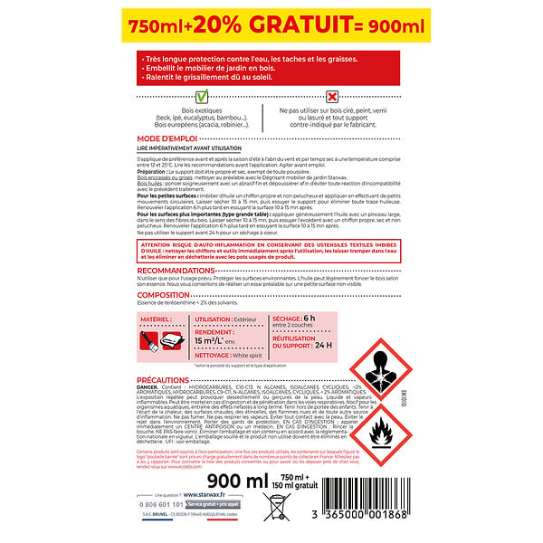 STARWAX - Huile de tek tres longue protection 750ml+20% - large