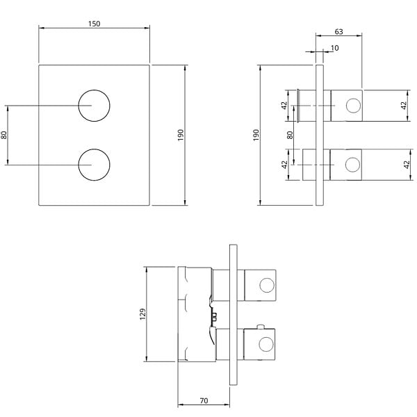 VILLEROY ET BOCH - Façade thermostatique 2 voies  Universal rectangle Brushed Nickel Matt + corps encastré - large