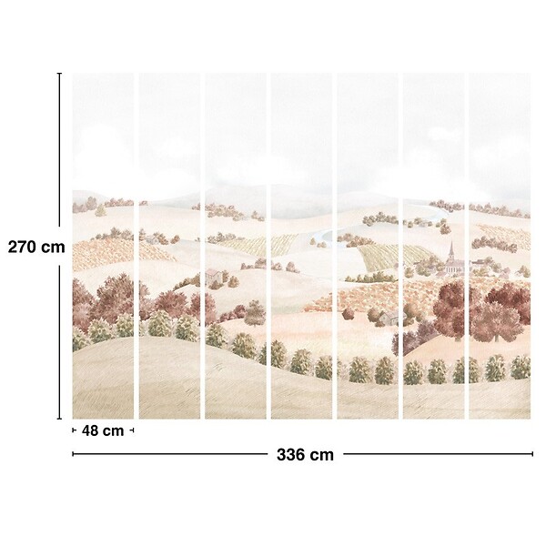 99DECO - Papier peint panoramique - Campagne - Rouge - intissé : 150g/m² - 7 lés : 336x270cm - large