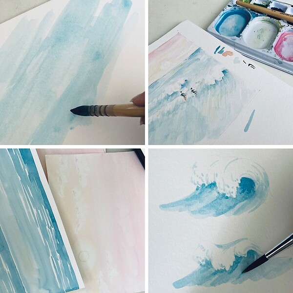 99DECO - Papier peint panoramique - Vagues - Bleu - intissé : 150g/m² - 7 lés : 336x270cm - large