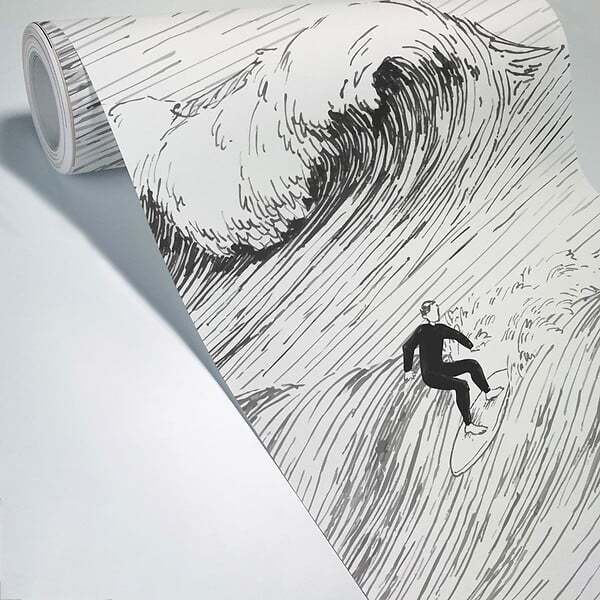 99DECO - Papier peint panoramique - Vagues - Noir - intissé : 150g/m² - 7 lés : 336x270cm - large