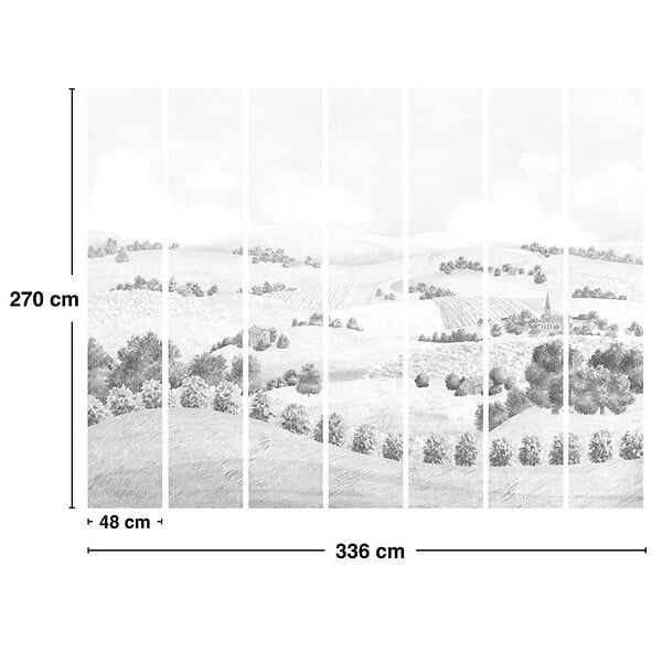 99DECO - Papier peint panoramique - Campagne - Noir - intissé : 150g/m² - 7 lés : 336x270cm - large