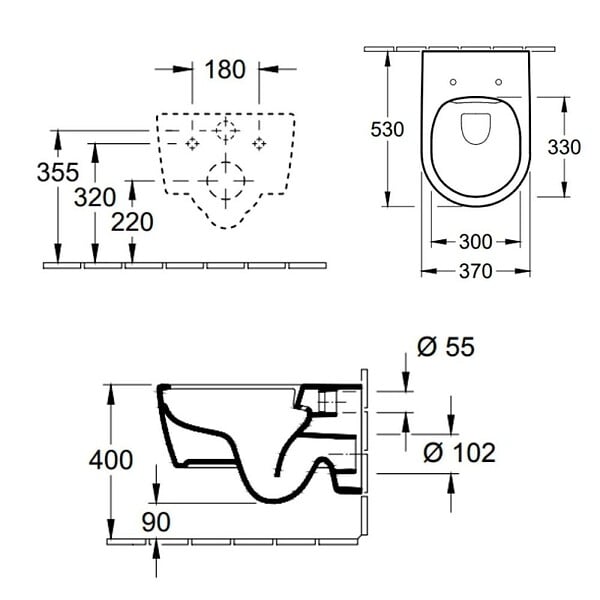 VILLEROY ET BOCH - Pack WC suspendu sans bride  Avento + abattant + plaque chromée + bâti Grohe - large