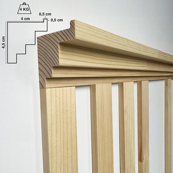99DECO - Kit de moulures murales pour étagère en bois - Pin Sylvestre abouté - Izia - Prêt à coller et peindre - large