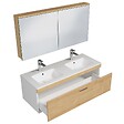 SANIVERRE - Meuble Double Vasque Encastrée 120 Cm + Miroir Armoire 1 Tiroir Chêne Clair Salle De Bain - Rubite - vignette