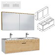 SANIVERRE - Meuble Double Vasque Encastrée 120 Cm + Miroir Armoire 1 Tiroir Chêne Clair Salle De Bain - Rubite - vignette
