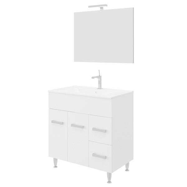 SANIVERRE - Meuble Vasque 80cm+miroir Blanc Sur Pied Salle De Bain - Madrid - large