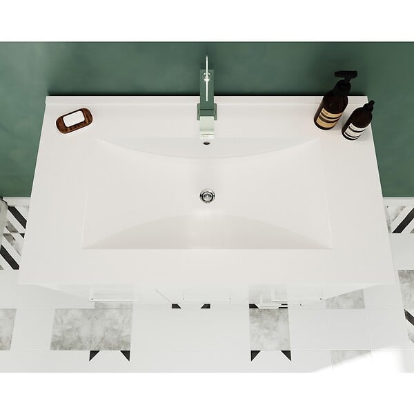 SANIVERRE - Meuble Vasque 80 Cm Encastrée Blanc Sur Pied Salle De Bain - Madrid - large