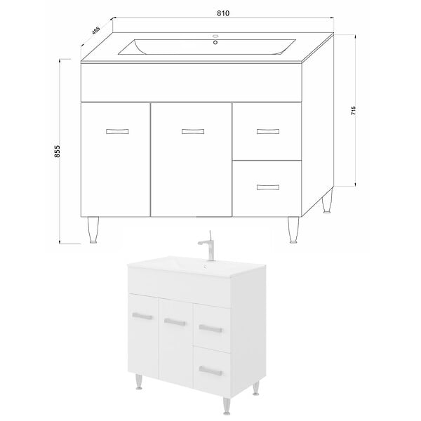 SANIVERRE - Meuble Vasque 80 Cm Encastrée Blanc Sur Pied Salle De Bain - Madrid - large